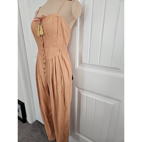FREE PEOPLE CORAL ROSALYN JUMPSUIT SZ 2 No Belt Boho linen - Picture 4 of 10
